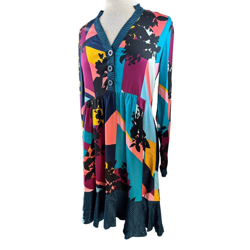 Anthropologie x Maeve Gillian Abstract Shirtdress Blue Black Shirt Dress LS XS - Picture 14 of 15